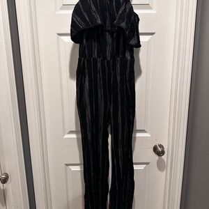 Stylish Black and Gray Striped Jumpsuit